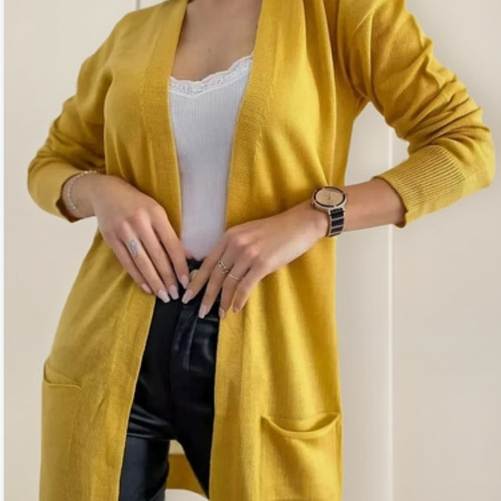 Avenue Yellow Knit Cardigan Sweater